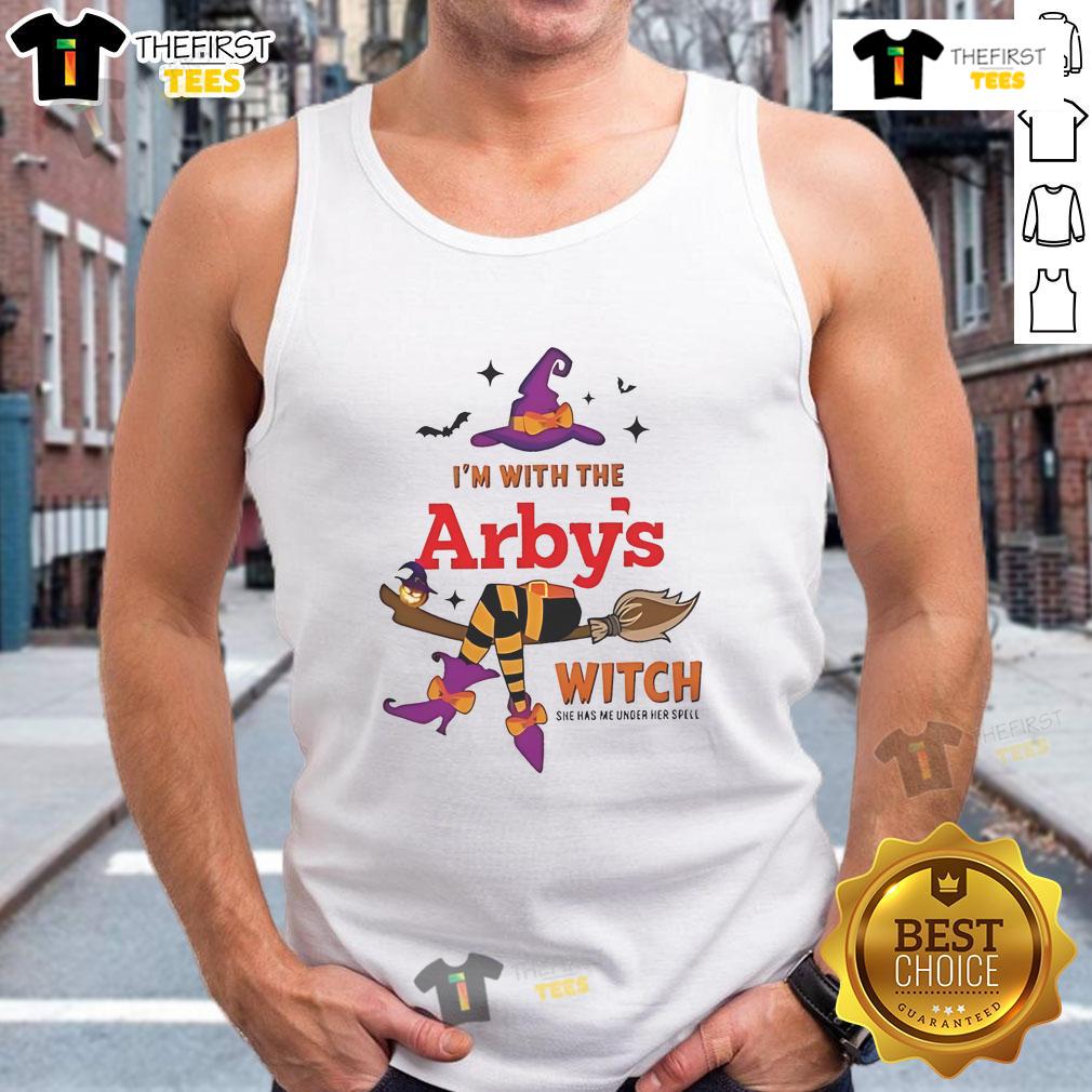 Pretty Arby'S I'M With The Witch She Has Me Under Her Spell Halloween Tank Top Pretty Halloween tank top featuring a witch with a spell, perfect for festive celebrations and spooky vibes.