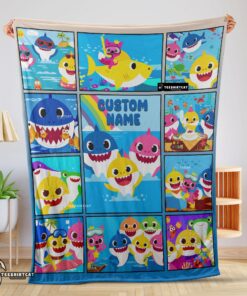 Pretty Baby Shark Family & Friends Collage Blanket Fleece Customized Blanket