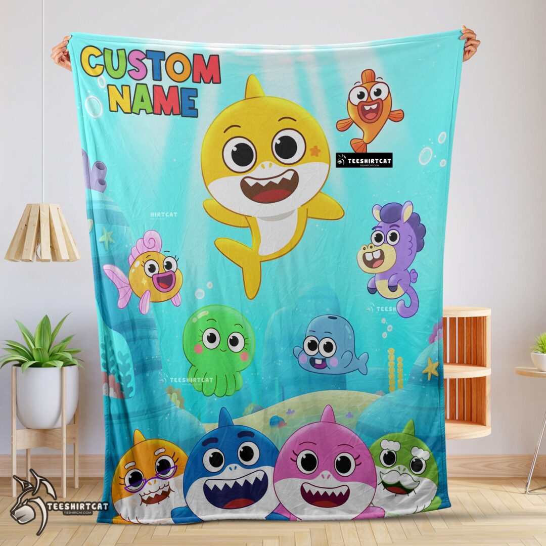 Pretty Baby Shark & Friends Poster Rainbow Text Blanket Fleece Customized Blanket-mk-01