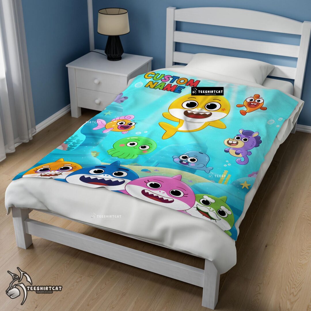 Pretty Baby Shark & Friends Poster Rainbow Text Blanket Fleece Customized Blanket-mk-02