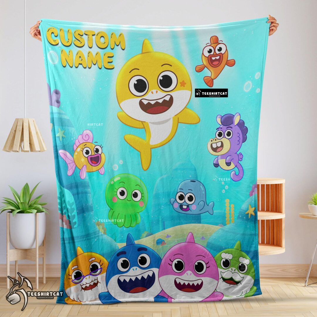 Pretty Baby Shark & Friends Poster Yellow Text Blanket Fleece Customized Blanket-mk-01