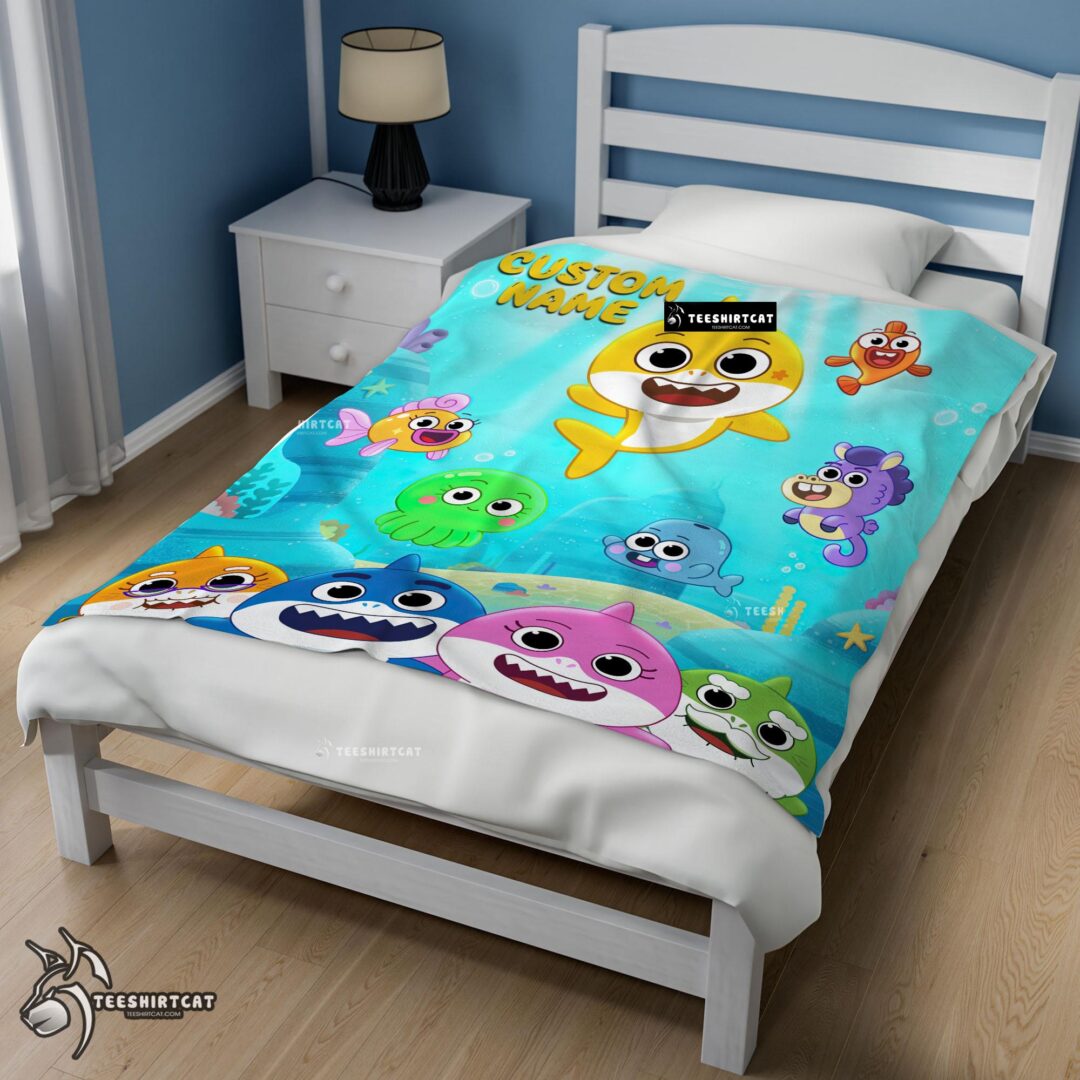 Pretty Baby Shark & Friends Poster Yellow Text Blanket Fleece Customized Blanket-mk-02