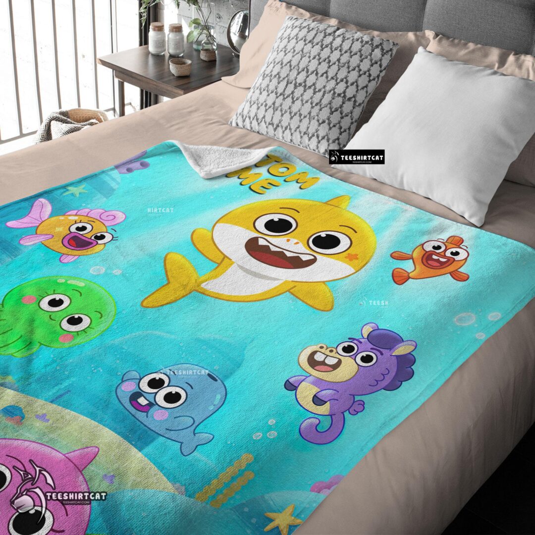 Pretty Baby Shark & Friends Poster Yellow Text Blanket Fleece Customized Blanket-mk-03