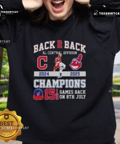 Alt Text: Cleveland Guardians 2024-25 AL Central Division Champions sweatshirt, celebrating games back on July 8.