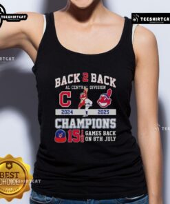 Stylish tank top celebrating Cleveland Guardians as 2024-25 AL Central Division Champions, featuring 'Games Back On' design.
