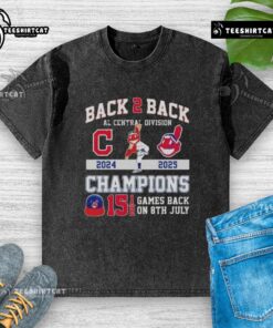 2024-25 AL Central Division Champions Cleveland Guardians washed t-shirt featuring 'Pretty Back 2 Back' design.