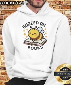 Cozy Pretty Bee Buzzed on Books hoodie featuring a vibrant design, perfect for book lovers and casual wear.
