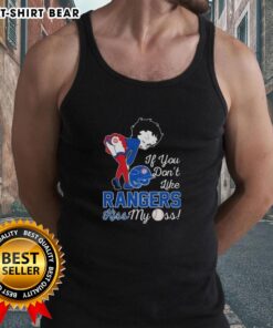 Pretty Betty Boop tank top featuring 'If You Don't Like Texas Rangers, Kiss My Ass' slogan, perfect for fans.