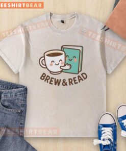 Pretty Brew and Read Book washed t-shirt featuring a stylish design perfect for book lovers and coffee enthusiasts.
