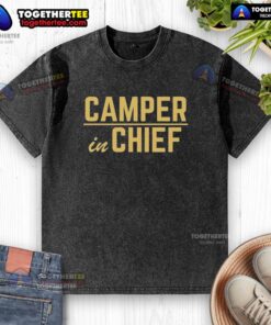 Pretty Camper in Chief washed t-shirt design featuring a colorful graphic, perfect for camping enthusiasts and outdoor lovers.
