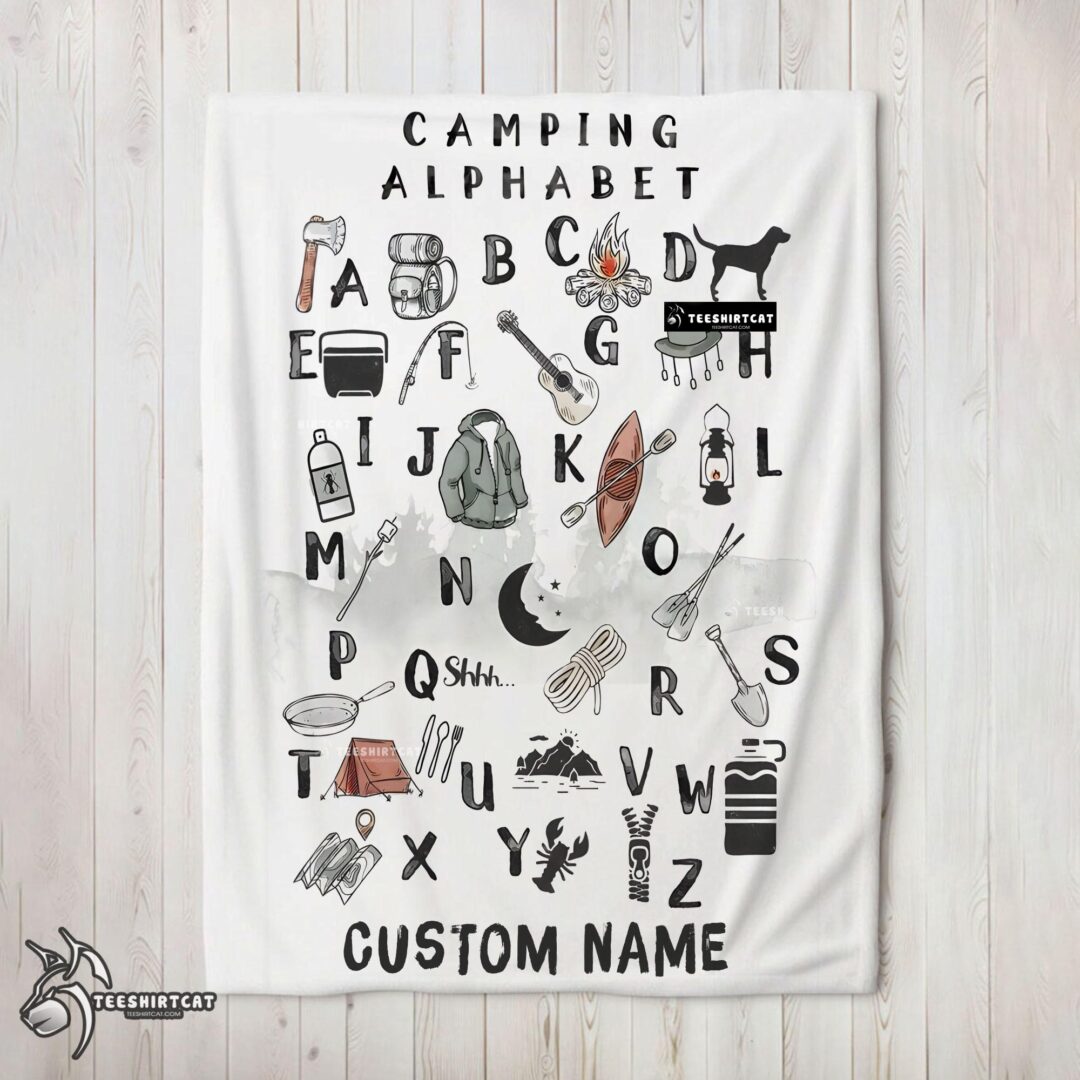 Pretty Camping Equipment Camping Alphabet Blanket Fleece Customized Blanket