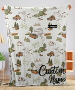 Pretty Camping Theme Velveteen Plush Blanket Fleece Customized Blanket