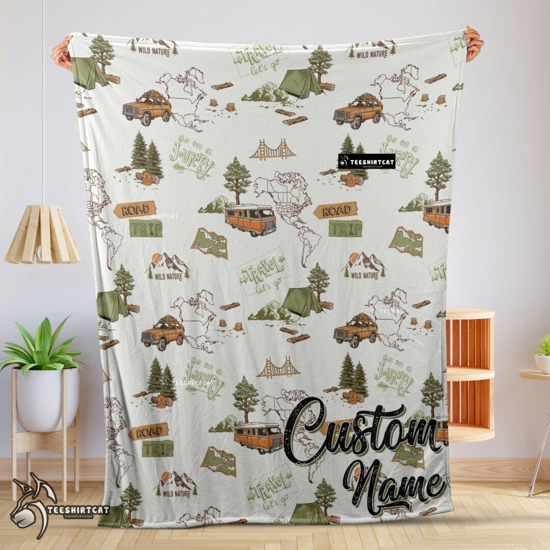 Pretty Camping Theme Velveteen Plush Blanket Fleece Customized Blanket