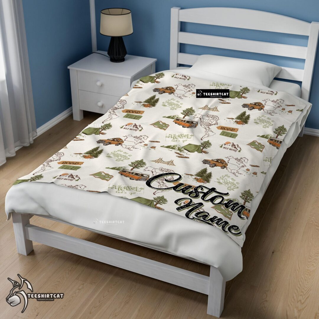 Pretty Camping Theme Velveteen Plush Blanket Fleece Customized Blanket