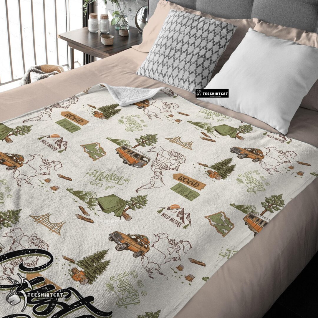 Pretty Camping Theme Velveteen Plush Blanket Fleece Customized Blanket