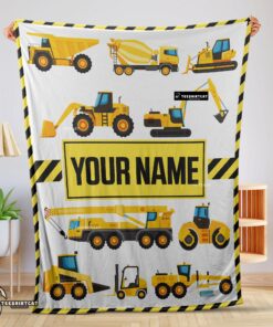 Pretty Cartoon Construction Trucks With Friends Blanket Fleece Customized Blanket