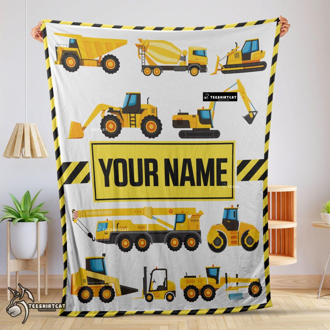 Pretty Cartoon Construction Trucks With Friends Blanket Fleece Customized Blanket-mk-01