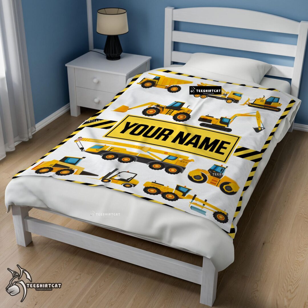 Pretty Cartoon Construction Trucks With Friends Blanket Fleece Customized Blanket-mk-02
