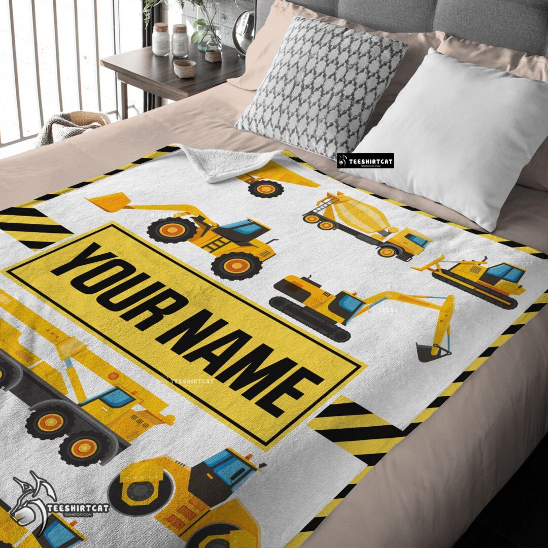 Pretty Cartoon Construction Trucks With Friends Blanket Fleece Customized Blanket-mk-03