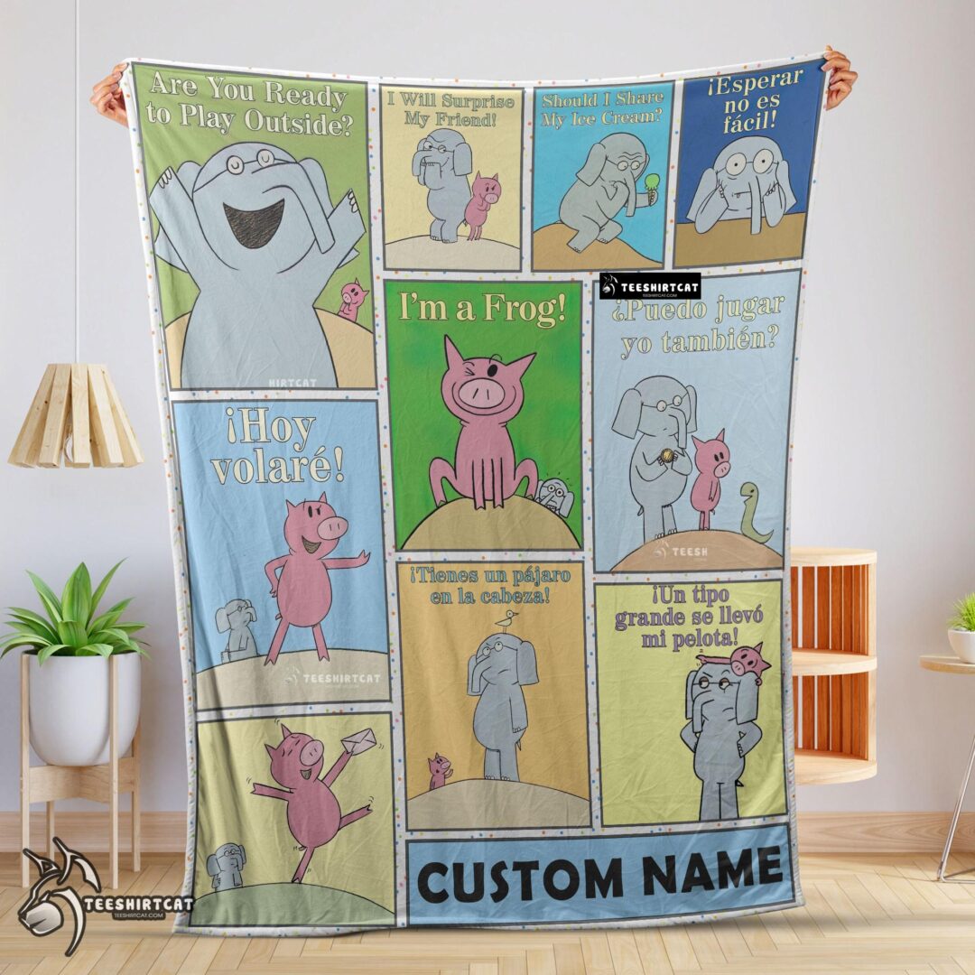Pretty Cartoon Elephant & Piggie Blanket Fleece Customized Blanket