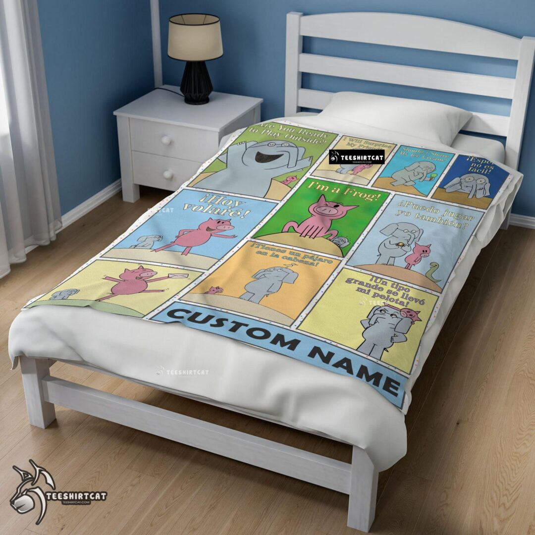 Pretty Cartoon Elephant & Piggie Blanket Fleece Customized Blanket