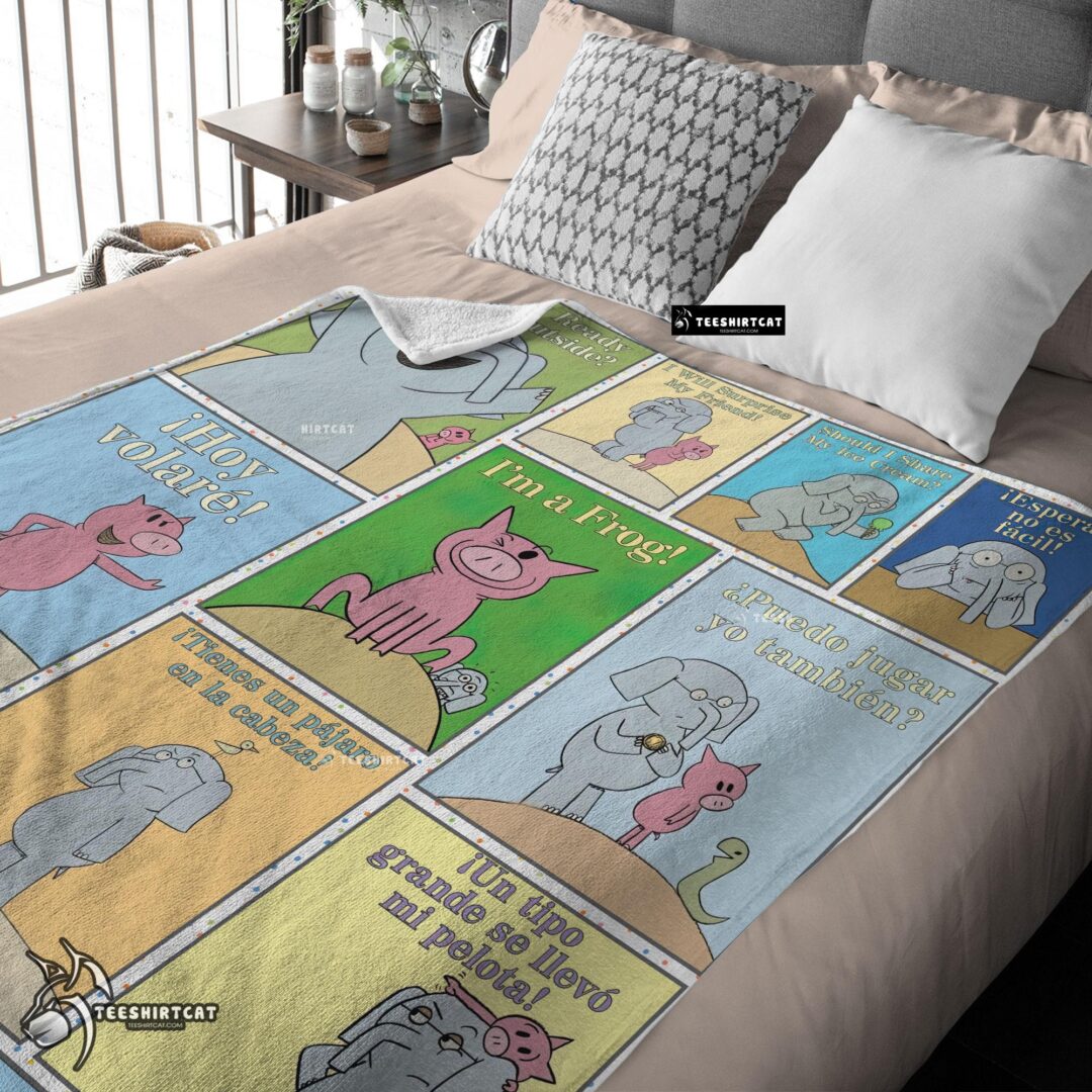 Pretty Cartoon Elephant & Piggie Blanket Fleece Customized Blanket
