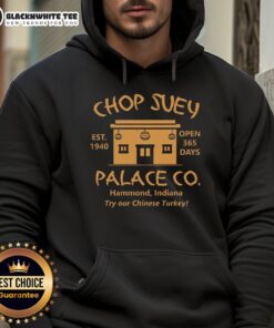 Cozy Pretty Christmas Story Chop Suey Palace hoodie displayed on a festive background, perfect for holiday wear.