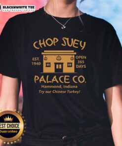 Pretty Christmas Story Chop Suey Palace Ladies Tee featuring festive design and vibrant colors for holiday celebrations.