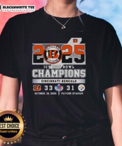 2025 Icy Hot Bowl Champions tee featuring Cincinnati Bengals vs Pittsburgh Steelers for ladies, stylish and comfortable.