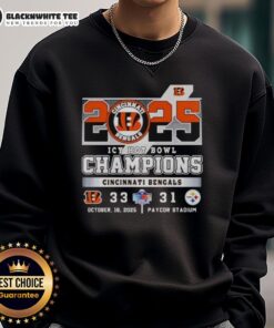 Alt Text: 2025 Cincinnati Bengals vs Pittsburgh Steelers Icy Hot Bowl Champions sweatshirt showcasing team pride and vibrant design.