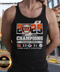 Pretty Cincinnati Bengals vs Pittsburgh Steelers Icy Hot Bowl Champions 2025 tank top featuring vibrant team colors.