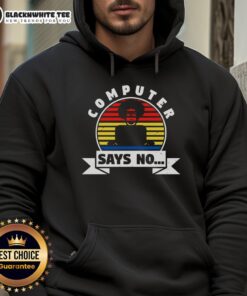Alt Text: Retro vintage sunset hoodie featuring 'Pretty Computer Says No' design, perfect for casual fashion lovers.