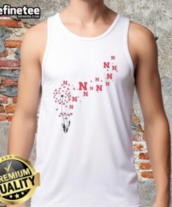Pretty dandelion flower tank top featuring Nebraska Huskers football logo, perfect for game day or casual wear.