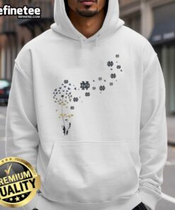 Pretty dandelion flower design on Notre Dame Fighting Irish football logo hoodie, showcasing vibrant colors and sports spirit.