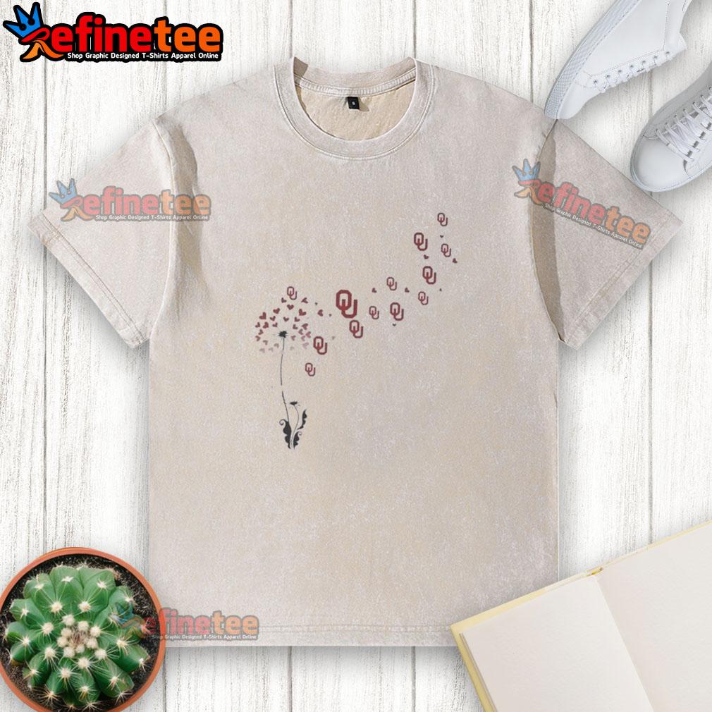 pretty-dandelion-flower-oklahoma-sooners-football-logo-washed-t-shirt Pretty dandelion flower with Oklahoma Sooners football logo on a washed t-shirt, perfect for game day style.