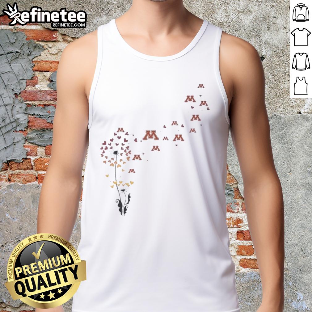 pretty-dandelion-flower-university-of-minnesota-football-logo-tank-top Alt Text: Pretty dandelion flower tank top featuring the University of Minnesota football logo, perfect for casual wear.
