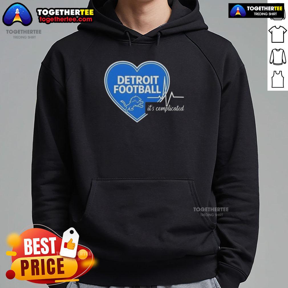 Pretty Detroit Lions Football Heartbeat It'S Complicated Hoodie Alt Text: Pretty Detroit Lions Football Heartbeat hoodie design featuring a stylish graphic, perfect for fans and casual wear.