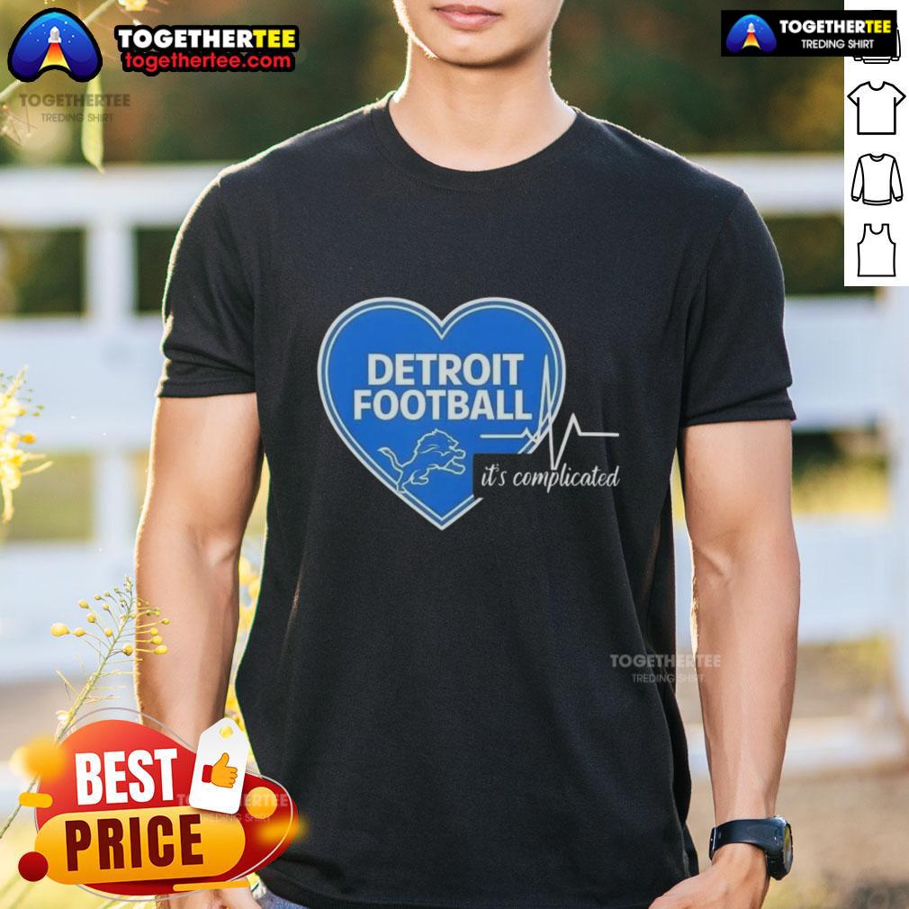 Pretty Detroit Lions Football Heartbeat It'S Complicated T Shirt Alt Text: Pretty Detroit Lions Football Heartbeat T-Shirt design featuring a heart and heartbeat line, perfect for fans.
