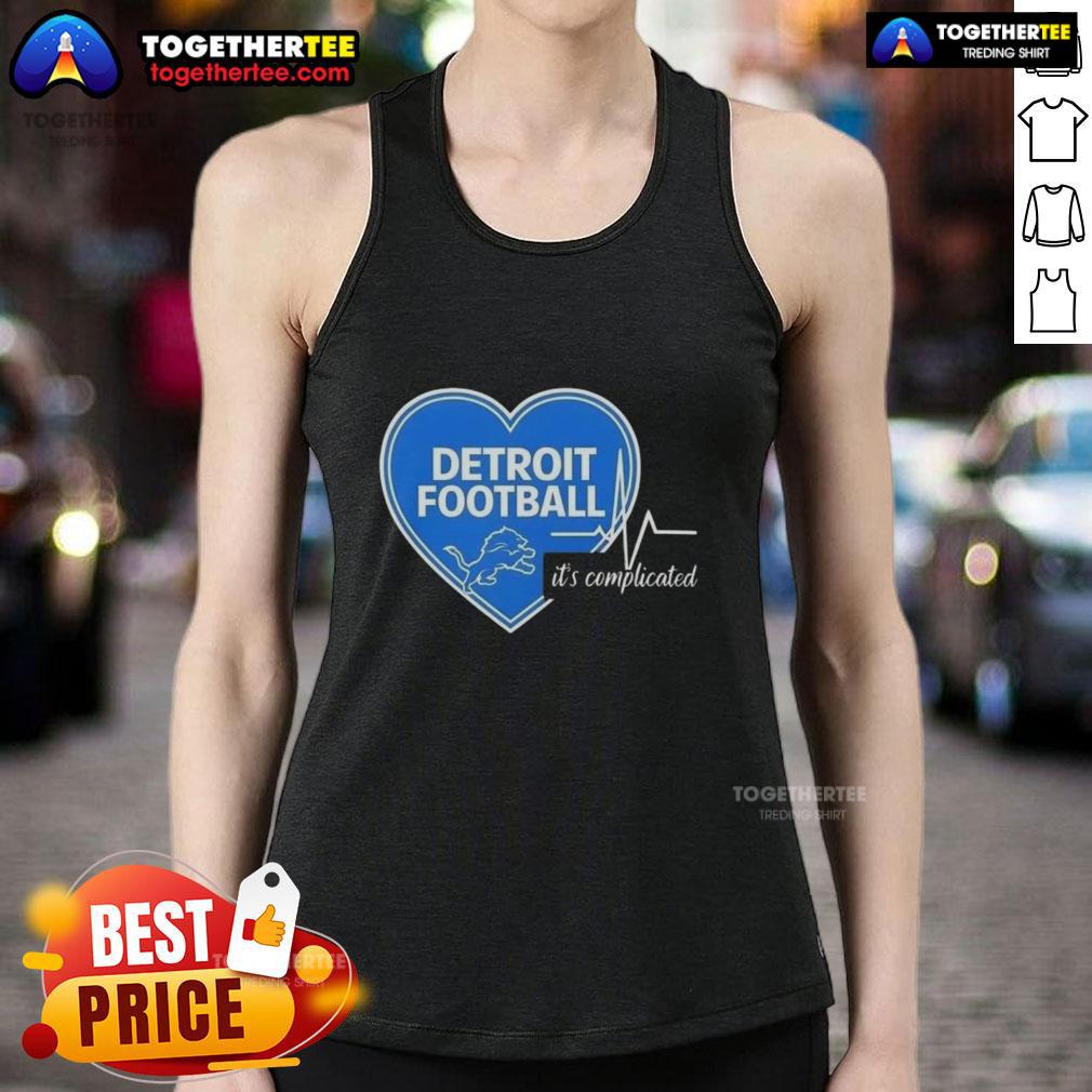 Pretty Detroit Lions Football Heartbeat It'S Complicated Tank Top Alt Text: Pretty Detroit Lions Football Heartbeat It's Complicated tank top showcasing team spirit and stylish design.