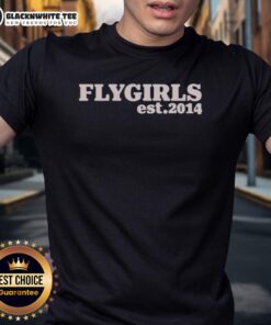 Alt Text: Pretty Flygirls Est. 2014 Flygirls Stamp T-Shirt featuring a stylish design perfect for trendy fashion enthusiasts.