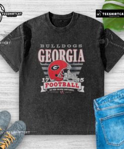 Alt Text: Stylish Pretty Georgia Bulldogs Stripe Splash Washed T-Shirt in vibrant colors, perfect for game day and casual wear.