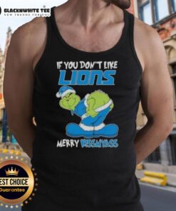 Pretty Grinch tank top for Detroit Lions fans, featuring a humorous 'Merry Kissmyass' design, perfect for game day.