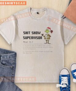 Pretty Grinch Shit Show Supervisor Merry Christmas washed t-shirt design featuring festive graphics and vibrant colors.