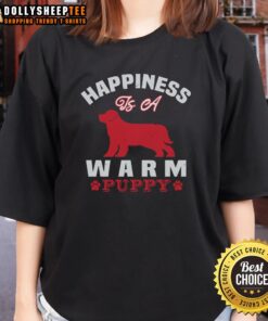 Pretty Happiness Is A Warm Puppy Ladies Tee featuring a cute puppy graphic and stylish design for dog lovers.