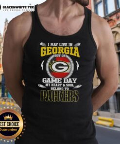 Green Bay Packers tank top with 'Pretty I May Live In Georgia But On Game Day My Heart Belongs To Packers' design.