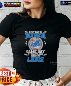 Alt Text: Pretty ladies tee for women showing Detroit Lions pride, perfect for game day in Iowa.