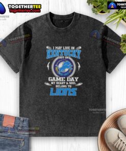 Detroit Lions washed t-shirt for game day, showcasing pride for the team while living in Kentucky.
