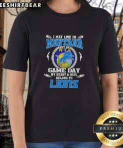 Pretty ladies tee featuring Detroit Lions logo, perfect for fans living in Montana on game day.