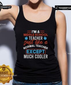 Cool middle school teacher wearing a tank top with a fun slogan, showcasing a unique and stylish teaching vibe.