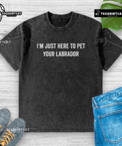 Pretty I'm Just Here to Pet Your Labrador washed t-shirt design featuring a playful Labrador illustration.
